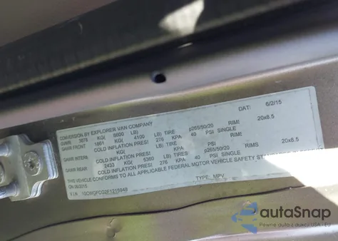 2015 Chevrolet Express 2500 Work Van from USA, damaged, VIN 1GCWGFCG2F1215948